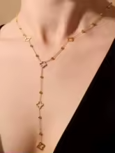 Collier Lariat Trèfles Dorés – Acier Inoxydable