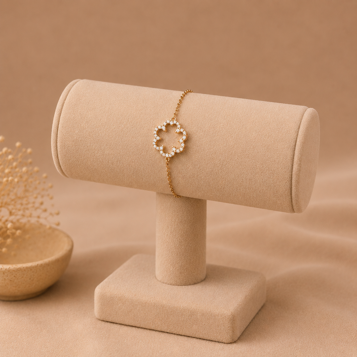 Bracelet Trèfle Zircons Doré – Acier Inoxydable